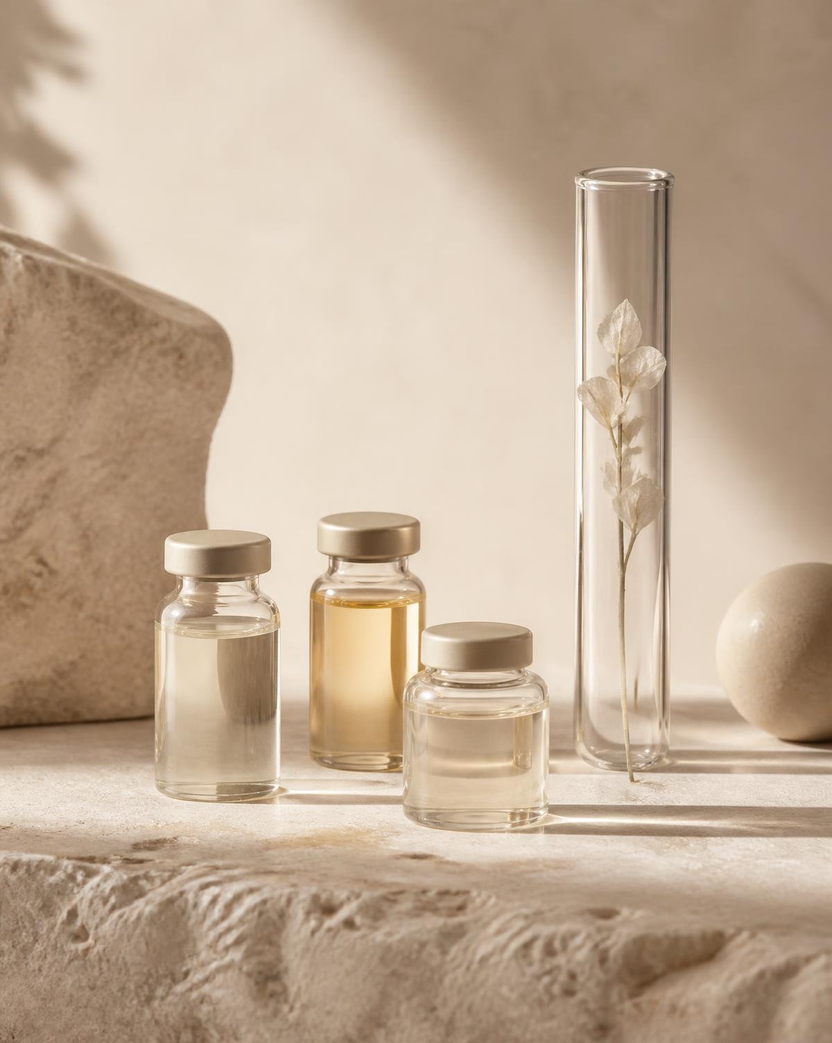 Prescription vials and clinical supplies on stone